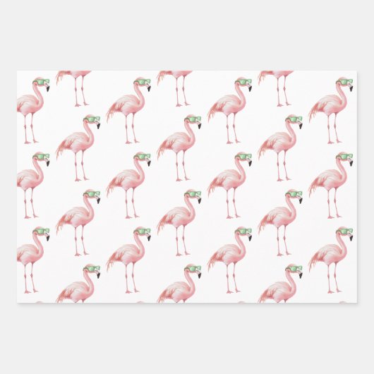 Grüne Streifen Rosa Flamingo Palmen Bäume Geburtst Geschenkpapier Set (Vorderseite 3)