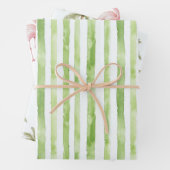 Grüne Streifen Rosa Flamingo Palmen Bäume Geburtst Geschenkpapier Set (Beispiel)