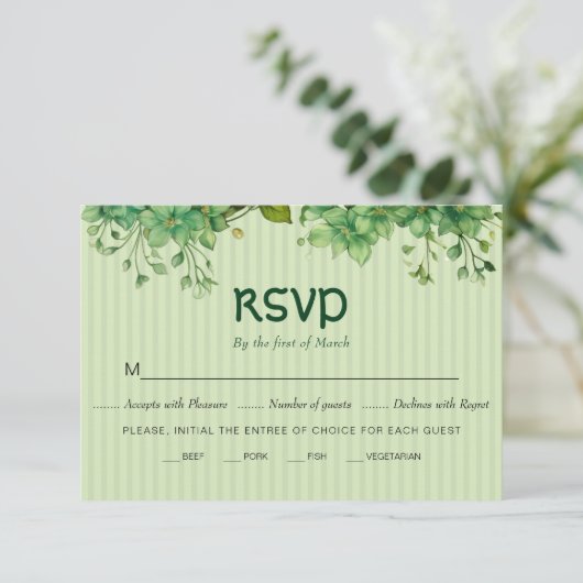 Grüne, Streifen St Patrick's Day Hochzeit RSVP Karte (Stehend Vorderseite)
