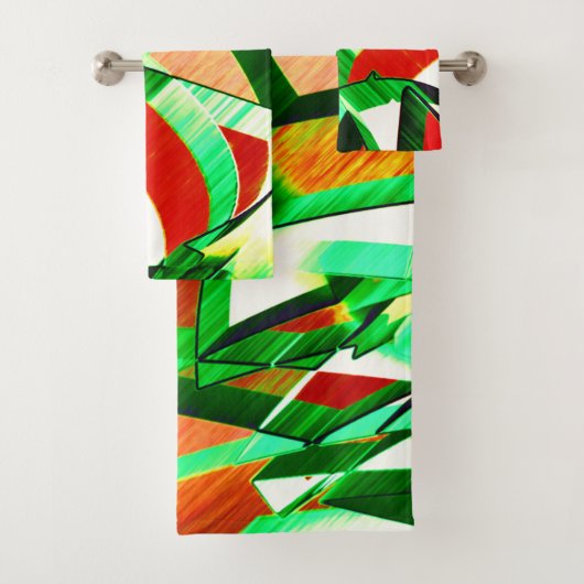 Grüne Streifen über korallenorangefarbenes Bild mi Badhandtuch Set (Insitu)