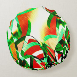 Grüne Streifen über korallenorangefarbenes Bild mi Rundes Kissen