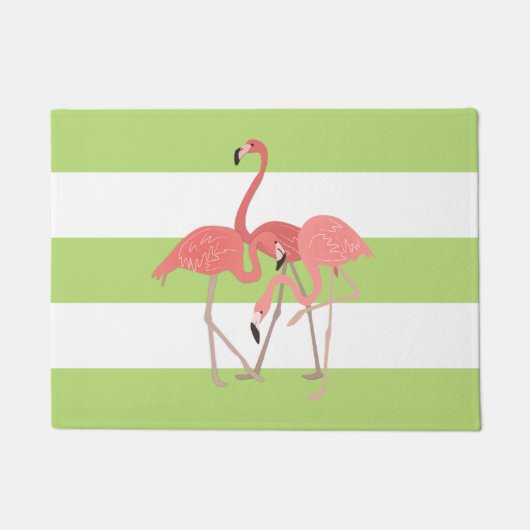 Grüne Streifen und Flamingos Fußmatte (Vorderseite)
