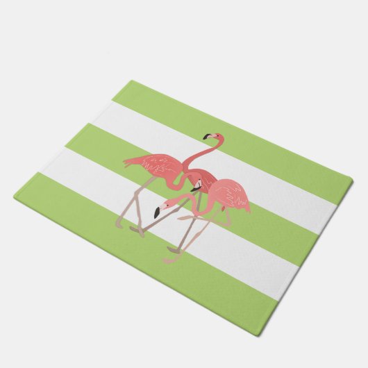 Grüne Streifen und Flamingos Fußmatte (Schrägansicht)