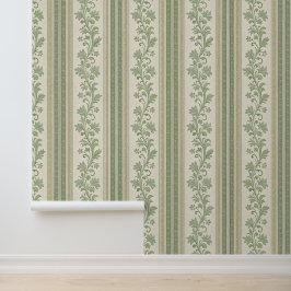 Grüne Streifen und Reben im Vintage-Look Tapete