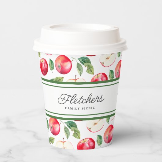 Grüne Streifen und rote Äpfel individuell einstell Pappbecher (Vorderseite)