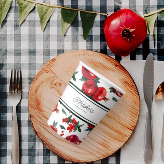 Grüne Streifen und rotes Granatapfel individuell e Pappbecher