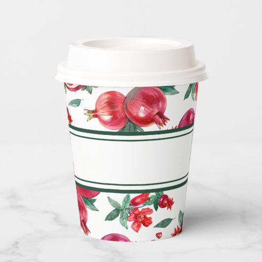 Grüne Streifen und rotes Granatapfel individuell e Pappbecher (Rückseite)