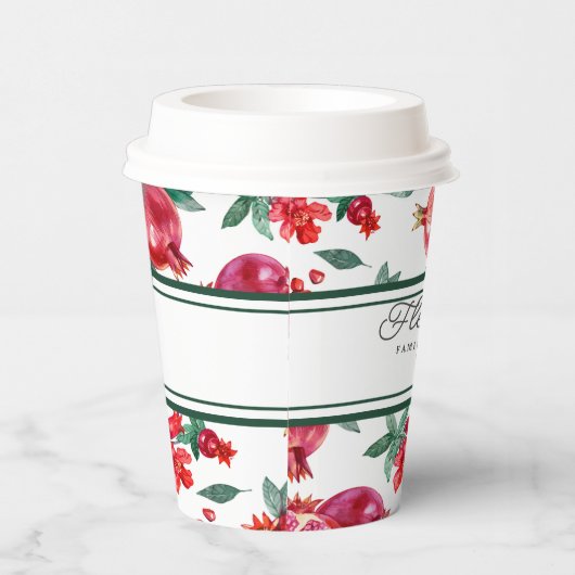 Grüne Streifen und rotes Granatapfel individuell e Pappbecher (Rechts)