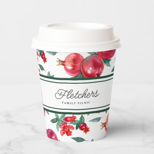 Grüne Streifen und rotes Granatapfel individuell e Pappbecher (Vorderseite)