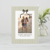 Grüne Streifen und Schleife im Vintage-Stil Foto Feiertagskarte (Stehend Vorderseite)