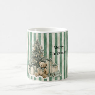 Grüne Streifen Weihnachtsbaum Teddy Bär Geschenke Kaffeetasse