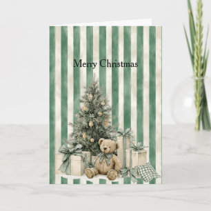 Grüne Streifen Weihnachtsbaum Teddybär Geschenke Karte