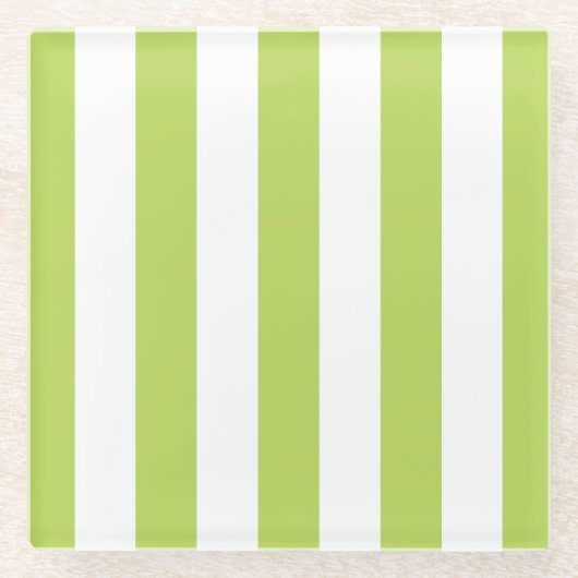 Grüne Streifen, weiße Streifen, gestreiftes Muster Glasuntersetzer (Vorderseite)