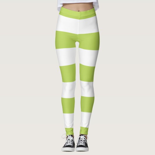Grüne Streifen, weiße Streifen, gestreiftes Muster Leggings (Vorderseite)