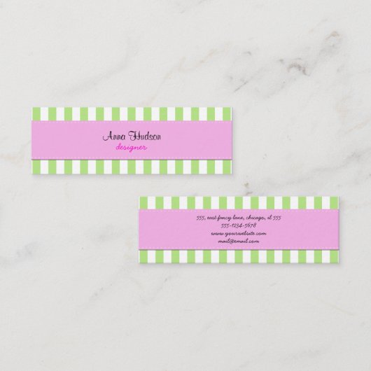 Grüne Streifen, weiße Streifen, gestreiftes Muster Mini Visitenkarte (Vorne/Hinten)