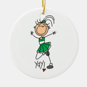 Grüne Strichmännchen-Cheerleader-T - Shirts und Keramikornament