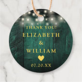 Grüne String Lights Rustic Wood Boho Barn Wedding Geschenkanhänger (Rückseite)