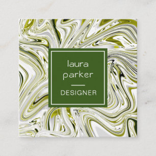 Grüne, subtile, Abstrakt gestrichene, gebürstete N Quadratische Visitenkarte