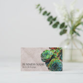Grüne Succulents auf Imitat-Leinwandmodernem Chic Visitenkarte (Stehend Vorderseite)