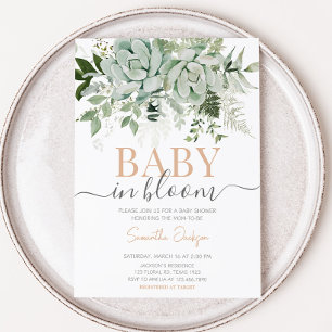 Grüne Succulents Babydusche Einladung