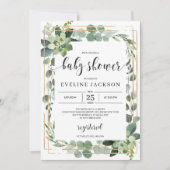 Grüne sukkulente Blütenboho Babydusche Einladung (Vorderseite)