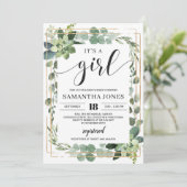 Grüne sukkulente Boho es ist ein Mädchen Baby-Dusc Einladung (Stehend Vorderseite)