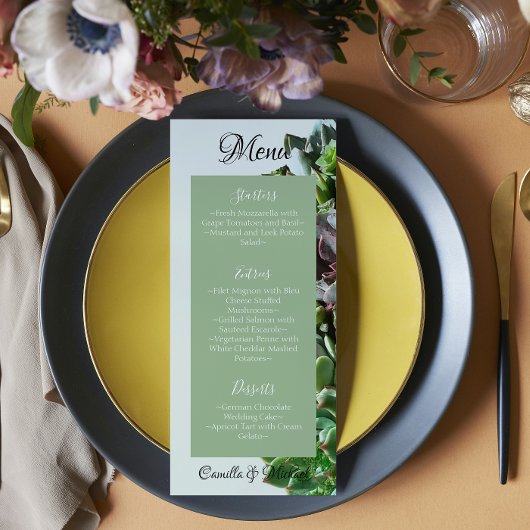 Grüne Sukkulente Hochzeit Menükarte