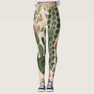 Grüne Sukkulente, orangefarbene Blume, Strandtapet Leggings