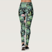 Grüne Sukkulente und blühende Kakteen Blume Schwar Leggings (Rückseite)