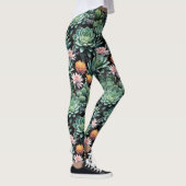 Grüne Sukkulente und blühende Kakteen Blume Schwar Leggings (Rechts)