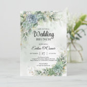 Grüne Sukkulente und Eukalyptus-Hochzeitsbrunch Einladung (Stehend Vorderseite)