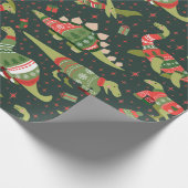 Grüne süße Dinosaurier-Weihnachts-Pullover Geschenkpapier (Ecke)