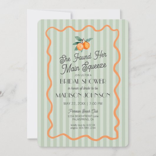 Grüne Süsse Hauptpresse Citrus Brautparty Einladung (Vorderseite)