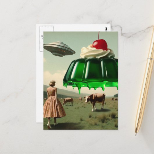 Grüne süße Leckerei Surreal in der Milchweide Postkarte (Vorderseite/Rückseite Beispiel)