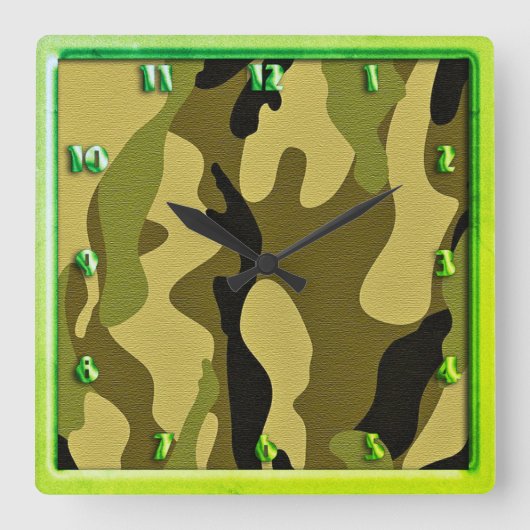 Grüne Tarnstruktur Quadratische Wanduhr (Vorderseite)