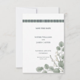 Grüne Tartan-Eukalyptus-Hochzeit - Termin vormerke Save The Date