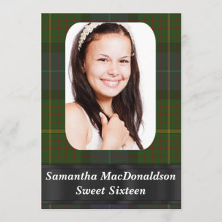 Grüne Tartan-Fotovorlage 16 . Geburtstag Einladung