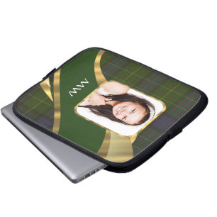Grüne Tartan-Fotovorlage Laptopschutzhülle
