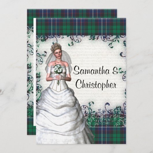 Grüne Tartan-Hochzeit Einladung (Vorne/Hinten)