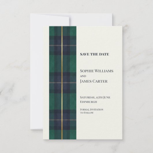 Grüne Tartan-Hochzeit Save The Date (Vorderseite)