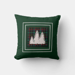 Grüne Tartan Karierte Pine Tree Silhouette Kissen