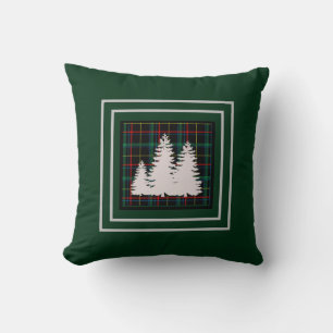 Grüne Tartan Karierte Pine Tree Silhouette Kissen