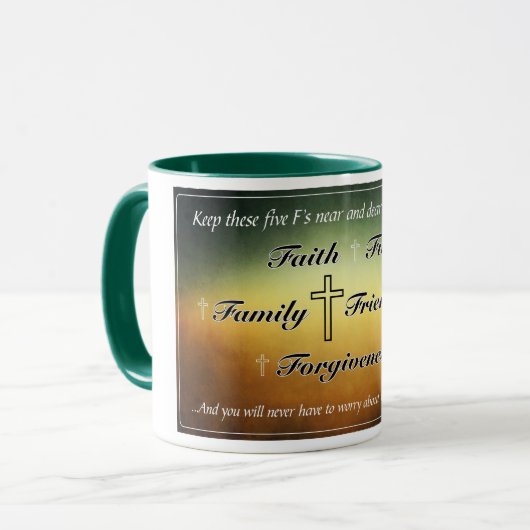 Grüne Tasse "mit fünf f" Kaffee-11oz (Vorderseite Links)