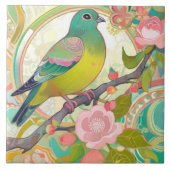 Grüne Taube Bird Rosa Blütenpracht Aqua Fliese (Vorderseite)