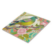 Grüne Taube Bird Rosa Blütenpracht Aqua Fliese (Seite)