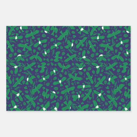 Grüne Tauben auf blau Geschenkpapier Set (Vorderseite 3)