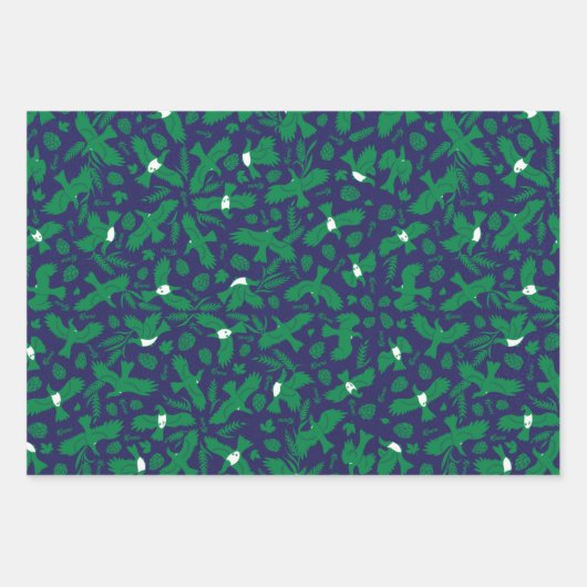 Grüne Tauben auf blau Geschenkpapier Set (Vorderseite 2)