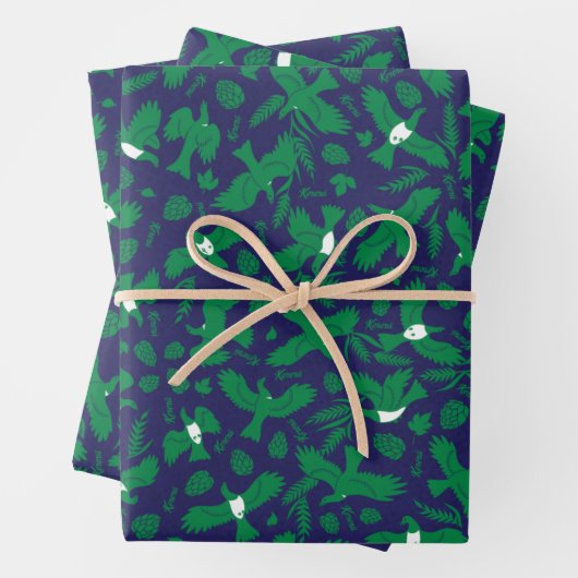 Grüne Tauben auf blau Geschenkpapier Set (Beispiel)