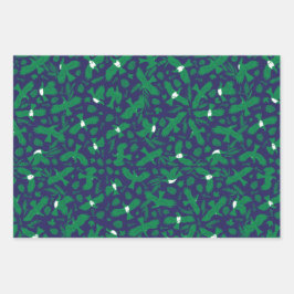 Grüne Tauben auf blau Geschenkpapier Set