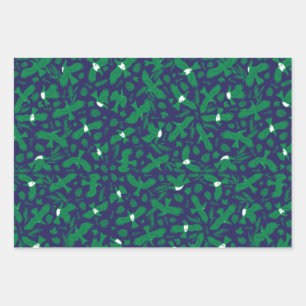 Grüne Tauben auf blau Geschenkpapier Set